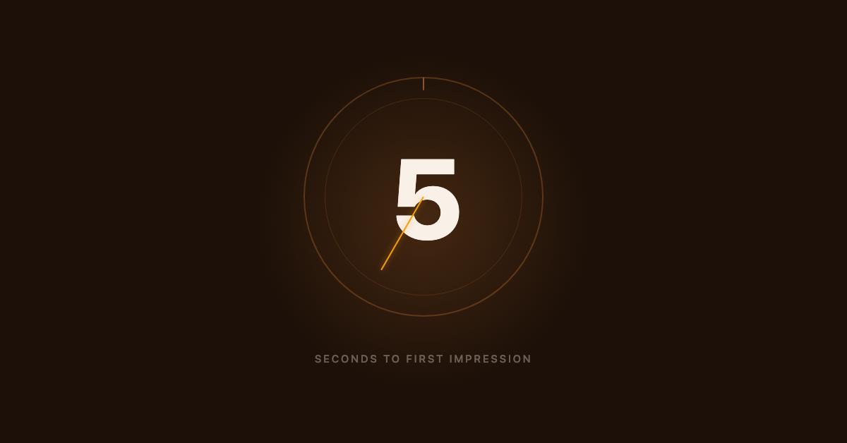 A typographic stopwatch showing five seconds, the window visitors use to judge a landing page headline
